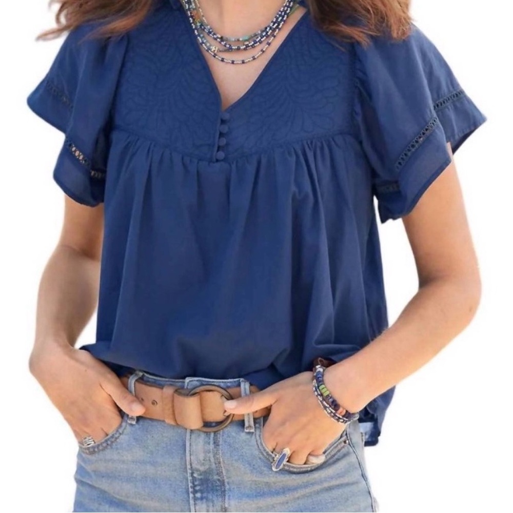 MELISSA NEPTON Navy Blouse with Button Detail